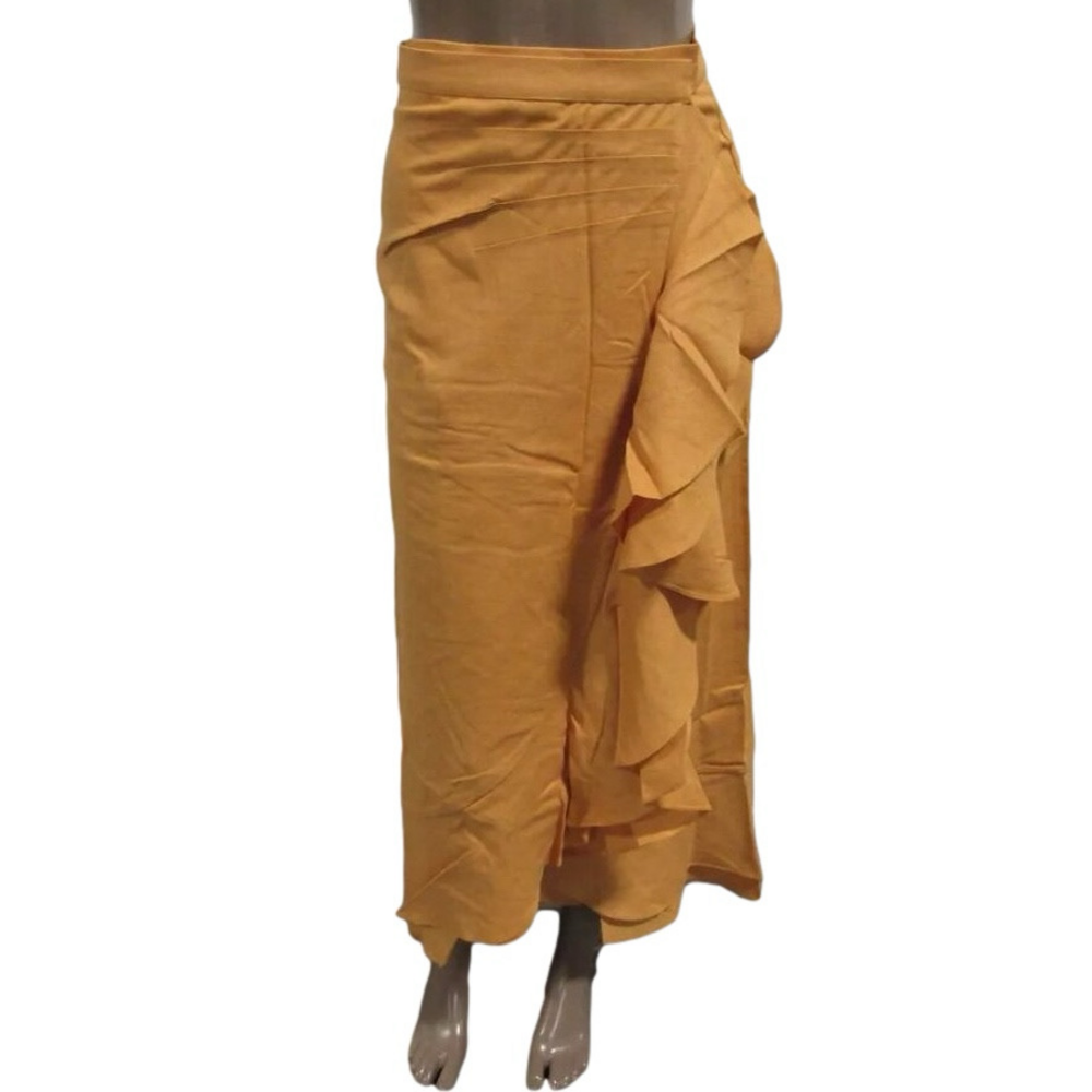 NEW ROSEWATER HOUSE Womens Golestan Ruffle Linen Midi Skirt Size S-M Canary